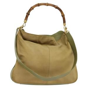 GUCCI Bamboo 2Way Shoulder Bag Suede Beige Gold 001 58 1577 Auth 135624